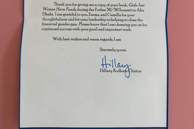 Hillary Clinton sent a letter of correspondence to Female Invest endorsing their efforts (Pic: Female Invest)