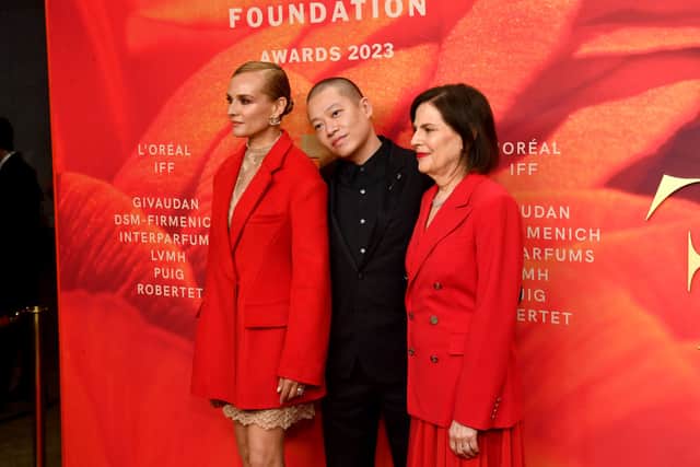 NEW YORK, NEW YORK - JUNE 15: (L-R) Diane Kruger, Jason Wu, and Linda G. Levy attend the 2023 Fragrance Foundation Awards at David H. Koch Theater at Lincoln Center on June 15, 2023 in New York City. (Photo by Noam Galai/Getty Images)