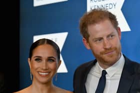 Prince Harry, Duke of Sussex, and Meghan, Duchess of Sussex, arrive at the 2022 Robert F. Kennedy Human Rights Ripple of Hope Award Gala at the Hilton Midtown in New York on December 6, 2022. (Photo by ANGELA WEISS/AFP via Getty Images)