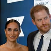 Prince Harry, Duke of Sussex, and Meghan, Duchess of Sussex, arrive at the 2022 Robert F. Kennedy Human Rights Ripple of Hope Award Gala at the Hilton Midtown in New York on December 6, 2022. (Photo by ANGELA WEISS/AFP via Getty Images)
