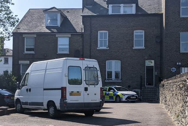 A police car parked outside a house on Albion Place, Maidstone. Picture: Anahita Hossein-Pour/PA Wire