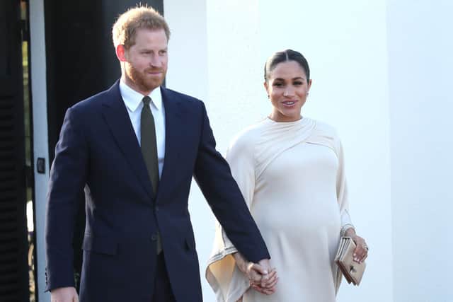 RABAT, MOROCCO - FEBRUARY 24: Prince Harry, Duke of Sussex and Meghan, Duchess of Sussex arrive for a reception hosted by the British Ambassador to Morocco at the British Residence during the second day of their tour of Morocco on February 24, 2019 in Rabat, Morocco. (Photo by Yui Mok - Pool/Getty Images)