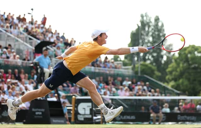 NOTTINGHAM, ENGLAND - JUNE 17: Andy Murray of Great Britain plays against Nuno Borges of Portugal during the Rothesay Open at Nottingham Tennis Centre on June 17, 2023 in Nottingham, England. (Photo by Nathan Stirk/Getty Images for LTA)
