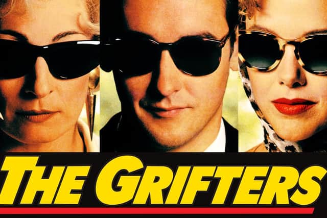 (L-R) Anjelica Huston, John Cusack and Annette Bening starred in Stephen Frears' 1990 neo-noir, "The Grifters" (Credit: YouTube)