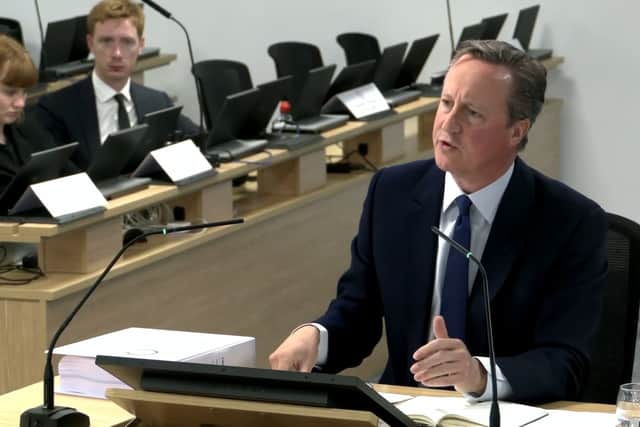 Video grab of former prime minister David Cameron giving evidence to the UK Covid-19 Inquiry at Dorland House in London. Credit: UK Covid-19 Inquiry/PA Wire