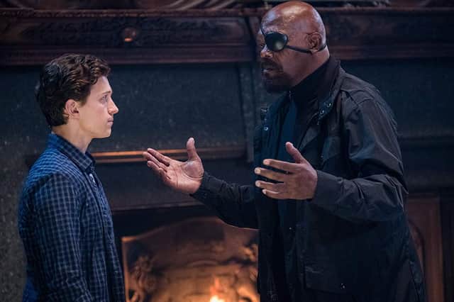 Tom Holland as Peter Parker and Samuel L. Jackson as Nick Fury in Spider-Man: Far From Home (Credit: Marvel Studios)