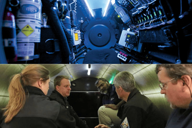 The inside of the Deepsea Challenger (top) as opposed to the inside of OceanGate's Titan submersible (bottom) (Credit: Mark Thiessen/OceanGate)
