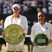 Wimbledon winner Elena Rybakina (L) and runner-up Ons Jabeur