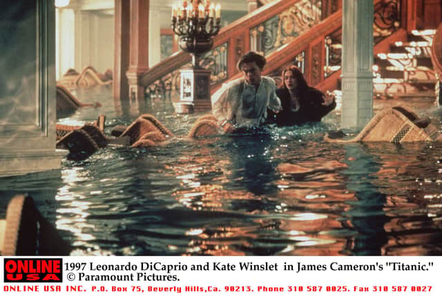Leonardo DiCaprio and Kate Winslet filming Titanic