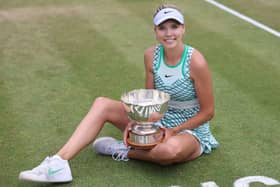 Katie Boulter celebrates her Rothesay Open win in June 2023