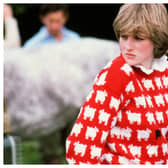 Princess Diana in the 'black sheep' sweater. Photograph by Tim Graham/Getty Images