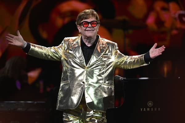 Elton John performs on the Pyramid Stage on day 5 of the Glastonbury festival in the village of Pilton in Somerset, southwest England, on June 25, 2023. (Photo by Oli SCARFF / AFP) (Photo by OLI SCARFF/AFP via Getty Images)