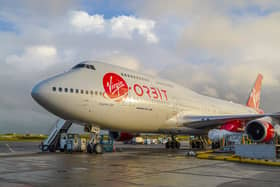 Cosmic Girl, the modified Boeing 747 on November 08, 2022 in Newquay, England. Virgin Orbit's carrier plane "Cosmic Girl," will be used to carry a rocket, named LauncherOne, under one of its wings which will then detach and journey on into the Earth's low orbit where it will release a number of small satellites. The launch, which is planned for next month, will be the first orbital launch from the UK. (Photo by Hugh Hastings/Getty Images)