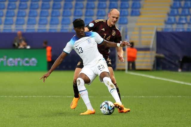 Noni Madueke was one of England's standout performers in their 2-0 victory over Germany in the Under 21 European Championship. (Getty Images)