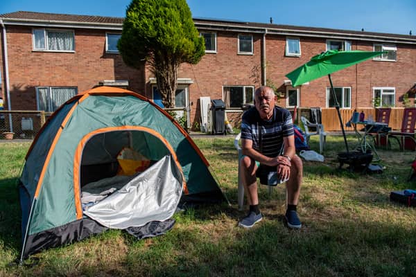 Gary Lambert, who is camping outside of his former home. Picture:  SWNS