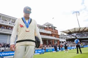 Steve Smith of Australia collects his player of the match award during Day Five of the LV= Insurance Ashes 2nd Test match between England and Australia at Lord's Cricket Ground on July 2, 2023 in London, England. (Photo by Ryan Pierse/Getty Images)