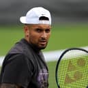 Nick Kyrgios of Australia looks on during a practice session ahead of The Championships - Wimbledon 2023 at All England Lawn Tennis and Croquet Club on July 02, 2023 in London, England. (Photo by Patrick Smith/Getty Images)