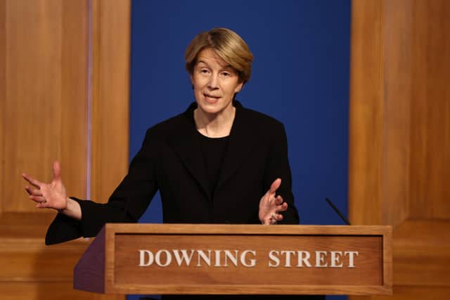 Chief Executive of NHS England Amanda Pritchard speaks during a news conference at the Downing Street Briefing Room on November 30, 2021 in London, England. (Photo by Tom Nicholson-WPA Pool/Getty Images)