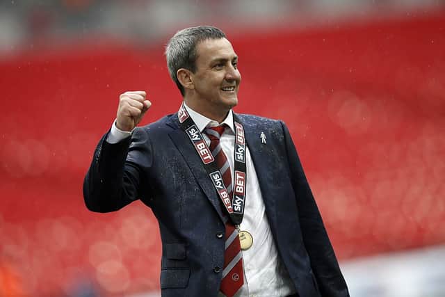 Andy Pilley in 2014 as Fleetwood Town secure promotion
