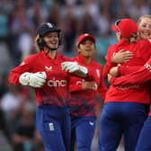 England celebrate Sophie Ecclestone’s wicket of Ashleigh Gardener in second T20 against Australia