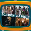 The orange Screen Babble television, featuring images from And Just Like That, Then You Run, Taboo, and The Other Two (Credit: NationalWorld Graphics)