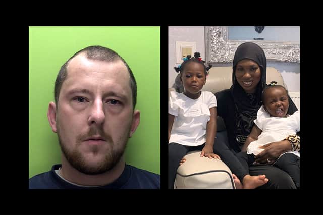 Fatoumatta Hydara and her daughters Fatimah and Naeemah Drammeh (right) died after neighbour Jamie Barrow (left) set their home on fire (NationalWorld/Nottinghamshire Police)