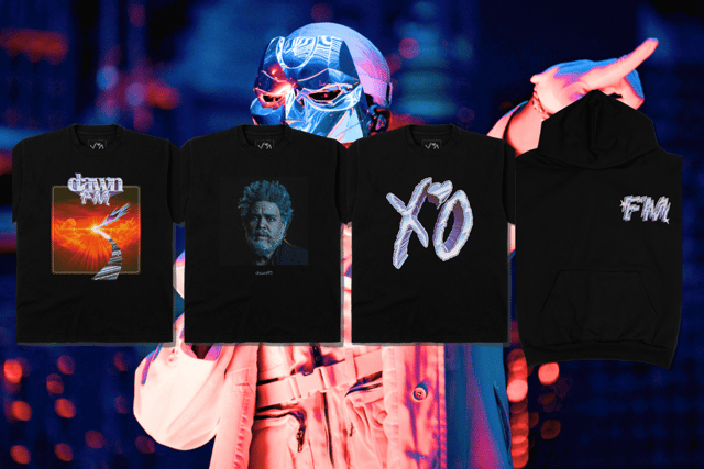 Some of the apparel that might be available at the merchandise stand across today and tomorrow's The Weeknd shows in London (Credit: Getty Images/XO)
