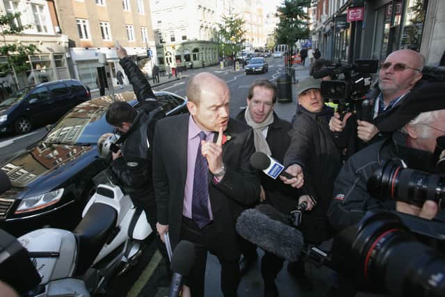 Then BBC Director-General Mark Thompson arrives to brief the BBC Trust on a preliminary inquiry into how the calls made by Russell Brand and Jonathan Ross to Fawlty Towers actor Andrew Sachs came to be broadcast, on October 30 2008 in London, England. (Photo by Matt Cardy/Getty Images)