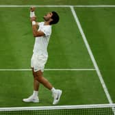 Carlos Alcaraz celebrates beating Matteo Berrettini in Wimbledon fourth round