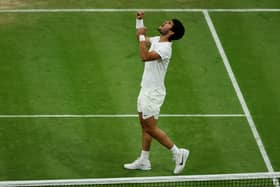 Carlos Alcaraz celebrates beating Matteo Berrettini in Wimbledon fourth round
