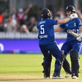 Kate Cross and Heather Knight celebrate winning the first ODI in Women’s Ashes 2023