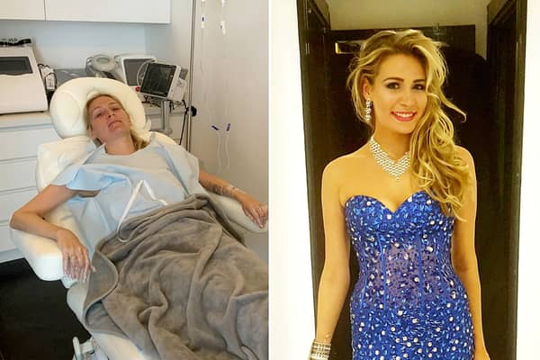 Kirstie Haysman, 34, competed in Miss Great Britain and Miss London City pageants, and was crowned Miss Hertfordshire in 2015. But eight years later she can hardly leave her house, after being struck down by a debilitating illness. Credit: SWNS