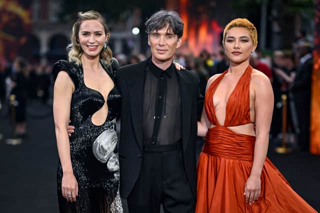 Emily Blunt, Cillian Murphy and Florence Pugh attend the "Oppenheimer" UK Premiere, which was moved forward ahead of strike action. Image: Gareth Cattermole/Getty Images