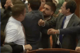 Kosovo parliament brawl - watch as lawmakers descend into fisticuffs