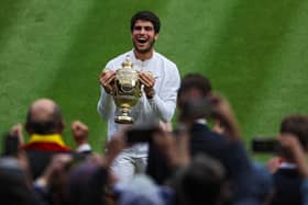 Carlos Alcaraz celebrates his second Grand Slam win at Wimbledon 2023