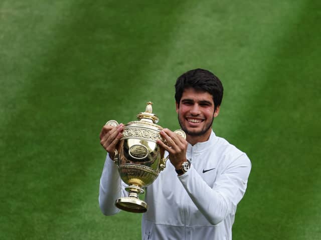 Carlos Alcaraz celebrates glory at Wimbledon. (Getty Images)