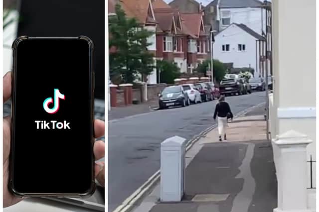 A viral video on TikTok appears to show a woman freezing in the middle of the street. (Credit Adobe Photos/TikTok)