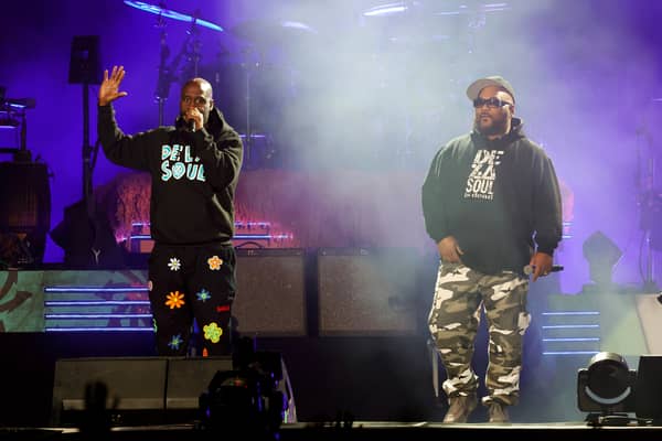 (L-R) Kelvin Mercer and Vincent Mason of De La Soul perform with Damon Albarn of Gorillaz at the Coachella Stage during the 2023 Coachella Valley Music and Arts Festival on April 14, 2023 in Indio, California. (Photo by Frazer Harrison/Getty Images for Coachella)