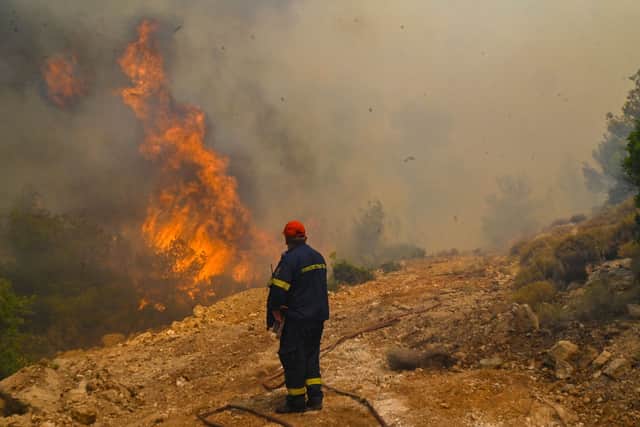 A firefighter extinguishing a wildfire burning near the village Vlyhada near Athens (Photo: Getty Images)