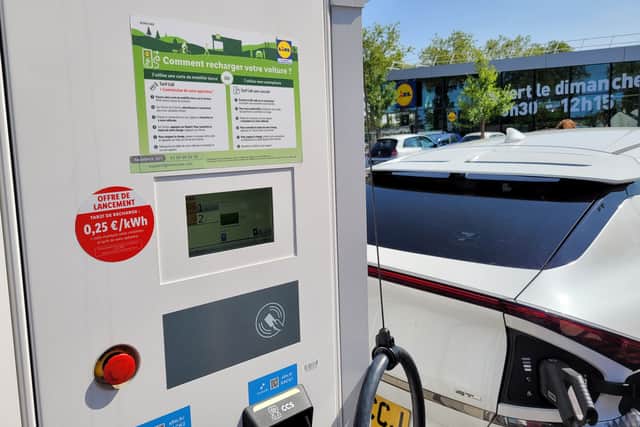 Many French supermarkets have high-power chargers that will add plenty of range in the time it takes to grab some groceries (Photo: Matt Allan)