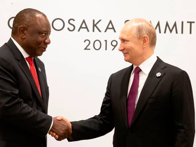 Vladimir Putin and south African president Cyril Ramaphosa were due to reunite at a summit in Johannesburg next month, but the Russian leader has pulled out over fears he could be arrested. (Credit: AFP via Getty images) 