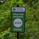 An Ultra Low Emission Zone (ULEZ) sign is displayed at the entrance to the zone on July 14, 2023 in London, England.