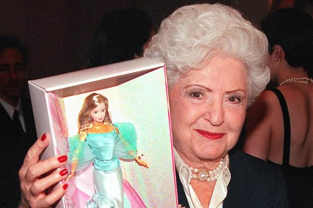 NEW YORK, UNITED STATES:  Ruth Handler, Mattel Inc. co-founder and inventor of the Barbie Doll, displays the special 40th Anniversary Barbie at a press conference 07 February in New York City.  A group of ten inspirational women were recognized at the press conference as "Ambassadors of Dreams" in a program designed to encourage and inspire young women.  AFP PHOTO/Matt CAMPBELL (Photo credit should read MATT CAMPBELL/AFP via Getty Images)