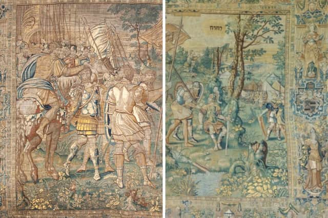 Before and after of tapestries' restoration at Hardwick Hall