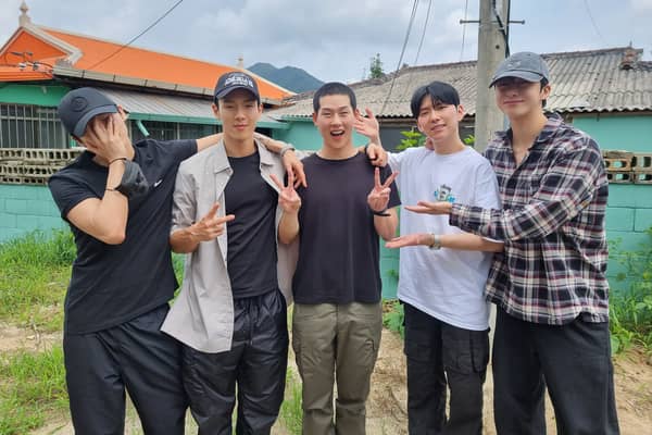 Joohoney (middle) prepares for mandatory military service in South Korea, as band mates in MONSTA X wish him well (Credit: Monsta X Twitter)