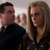 Michael Mosley as Joseph Cataldi and Elle Fanning as Michelle Carter in The Girl From Plainville (Credit: Steve Dietl/Hulu)