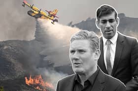 Rishi Sunak and Keir Starmer are watering down green policies, as wildfires spread across Greece. Credit: Getty