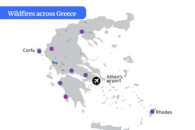 Wildfires across Greece (Graphic: Kim Mogg / NationalWorld)