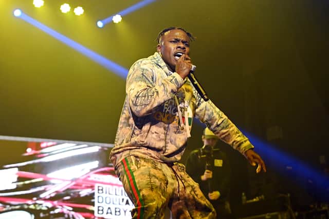 DaBaby performs onstage during "Rolling Loud Presents: DaBaby Live Show Killa" tour at Coca-Cola Roxy on December 04, 2021 in Atlanta, Georgia. (Photo by Paras Griffin/Getty Images)