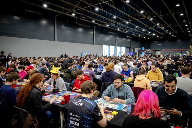 Contestants from different countries compete in a Pokemon special championships tournament in Utrecht on March 18, 2023. (Photo by ROBIN VAN LONKHUIJSEN/ANP/AFP via Getty Images)